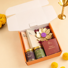 Load image into Gallery viewer, Festive Snack Hamper in a premium Diwali gift box with gourmet snacks, festive dΓ©cor, and elegant packaging for corporate Diwali gifting and festive celebrations.