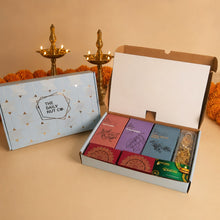 Load image into Gallery viewer, Premium Diwali Delights Box with roasted nuts, chocolates, festive candles, and elegant packaging for corporate Diwali gifting and festive celebrations.