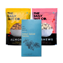 Load image into Gallery viewer, Almond, Cashew and Indian Spice Raisins Combo | 600 grams | Premium Nuts | Perfect Combo