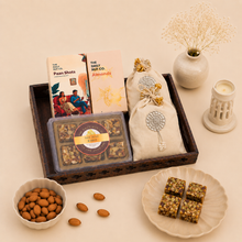 Load image into Gallery viewer, The Royal Treat Box Diwali gift hamper with premium almonds, healthy snacks, gourmet sweets, and festive gift packaging
