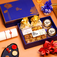 Load image into Gallery viewer, Rakhi Nut &amp; Mithai Hamper | Raksha Bandhan Gifts | Festive Treats
