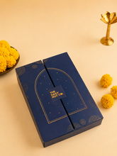 Load image into Gallery viewer, Premium Diwali Delight Hamper with roasted cashews, trail mix, festive keepsakes, decorative candle, and luxury Diwali gift box packaging
