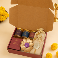 Load image into Gallery viewer, Festive Gourmet Hamper in a premium Diwali gift box with gourmet treats, festive décor, and elegant packaging for corporate Diwali gifting and festive celebrations.

