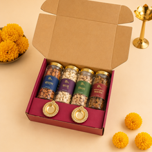 Load image into Gallery viewer, Premium Dry Fruit Box featuring almonds, cashews, pistachios, raisins, and festive décor in an elegant Diwali gift box for corporate gifting and festive celebrations.

