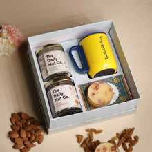 Load image into Gallery viewer, Diwali Moments Hamper with roasted cashews, Indian spiced raisins, premium mug, candles, and elegant gift box for corporate Diwali gifting
