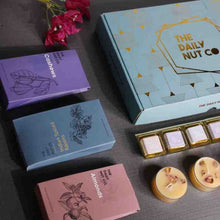 Load image into Gallery viewer, dry fruits hamper with almonds cashews raisins chocolates and candles gift box
