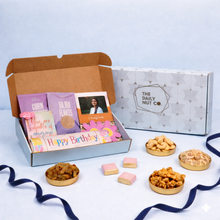 Load image into Gallery viewer, thoughtful birthday gift box with snacks and photo magnet
