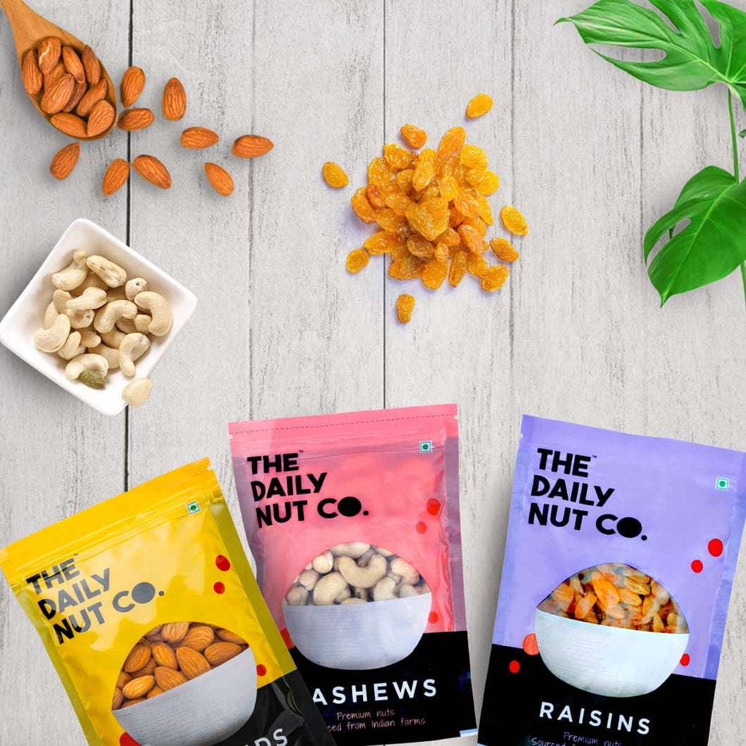 Almond, Cashew and Raisins Combo | 600 grams | Premium Nuts | Healthy Combo